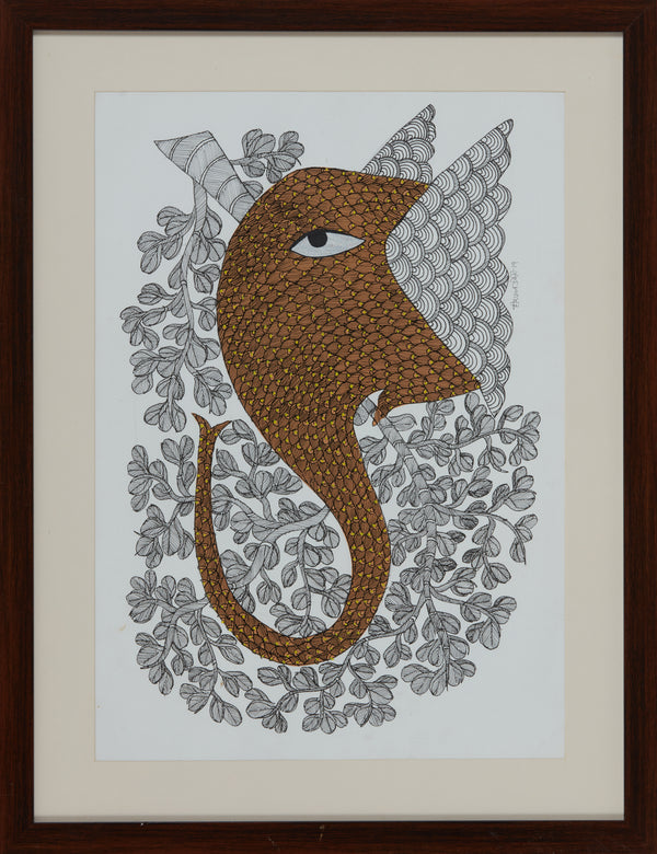 L Gond Painting On White Paper 22x15