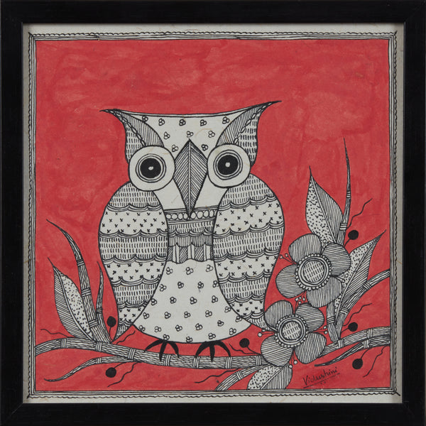 L Madhubani Owl Sqr 11x11