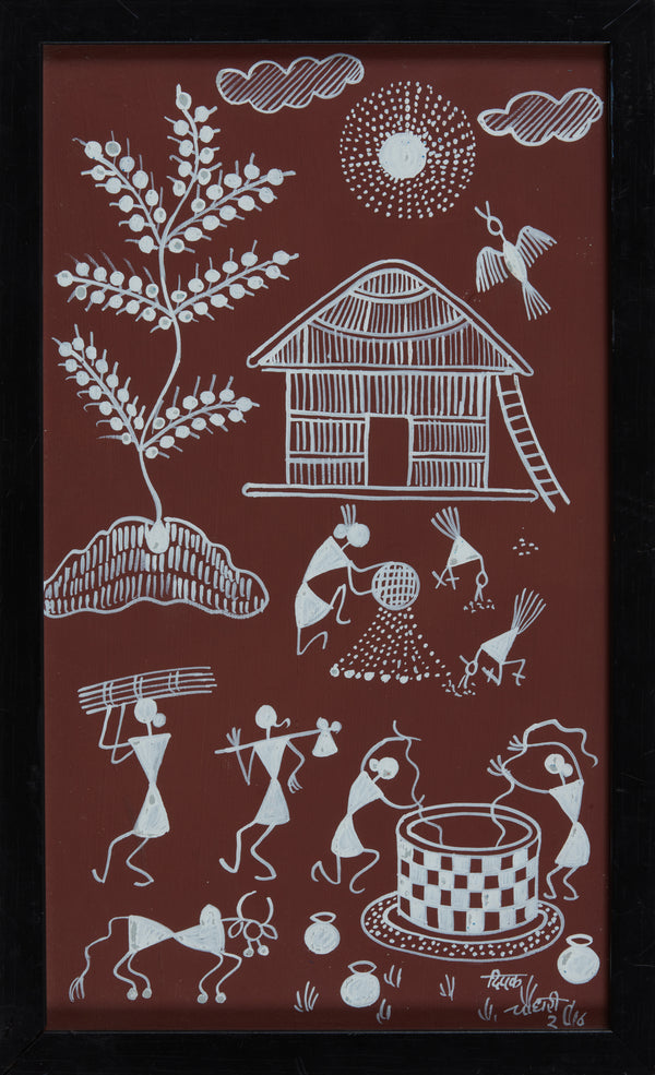 M Warli On Canvas 9x14