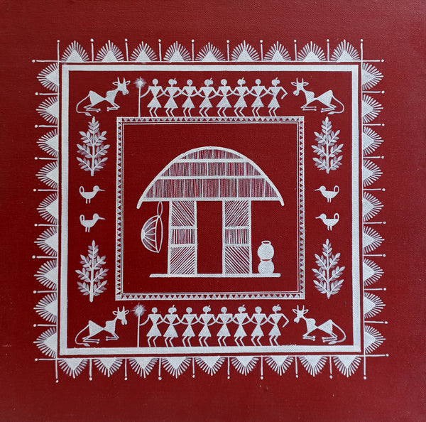 M Warli On Canvas Red