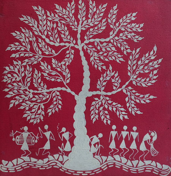 M Warli On Canvas Red