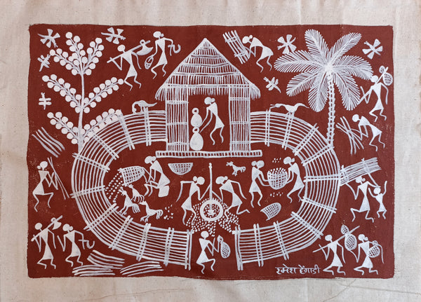 M Warli On Cloth Village Life 02