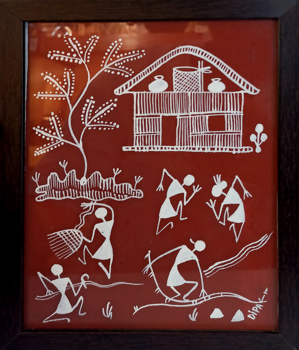 M Warli On Canvas (Red)