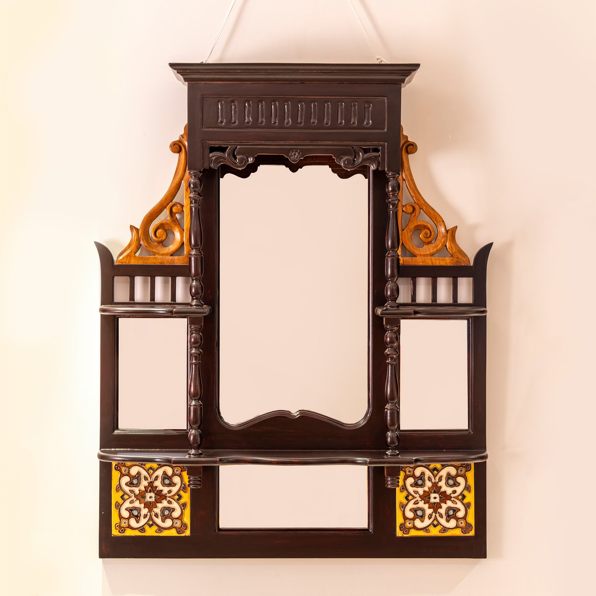 Wooden Mirror With Ceramic Plates