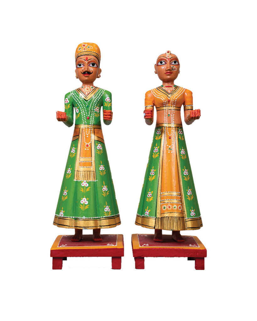Pista Green & Orange Gangaur Dolls (Set of 2)